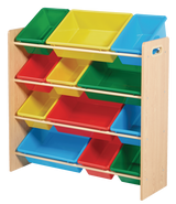 Kids 12-Bin Bedroom/Playroom Toy Storage Organizer, Yellow