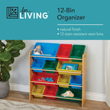 Kids 12-Bin Bedroom/Playroom Toy Storage Organizer, Yellow