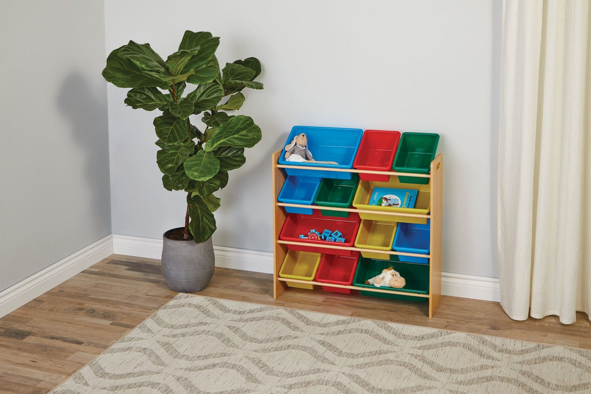 Kids 12-Bin Bedroom/Playroom Toy Storage Organizer, Yellow