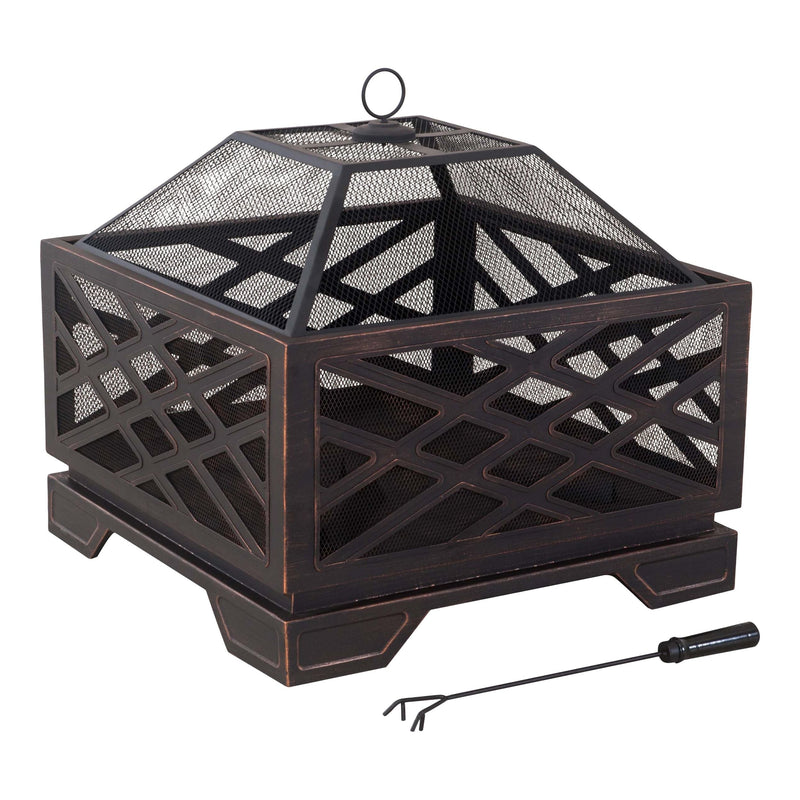 Lawrence Steel Outdoor Wood Burning Fire Pit with Fireplace Poker, 25 x 25 x 26-in L5