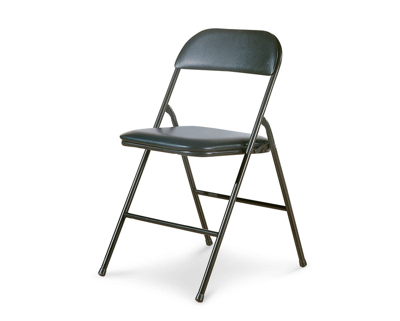 Portable Vinyl Upholstered & Padded Metal Folding Chair, Black V4