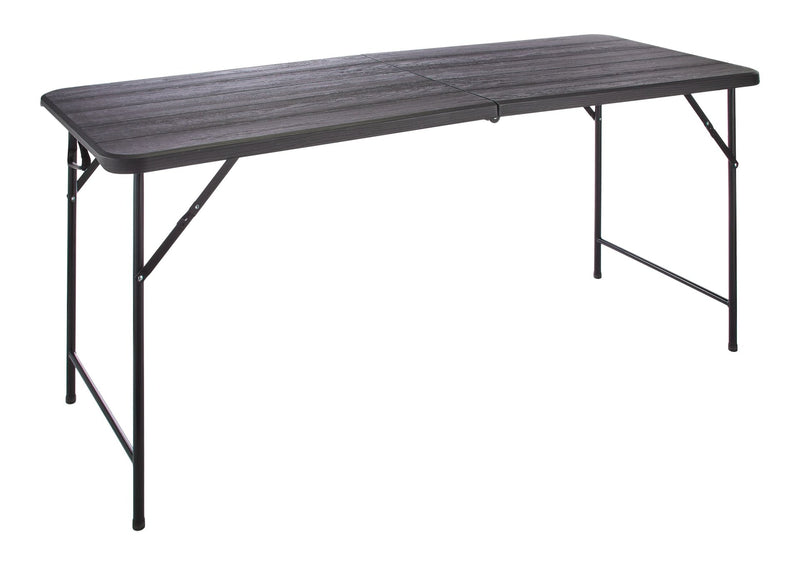 Woodgrain Folding Table, Plastic/Steel, Black, 6-ft C3