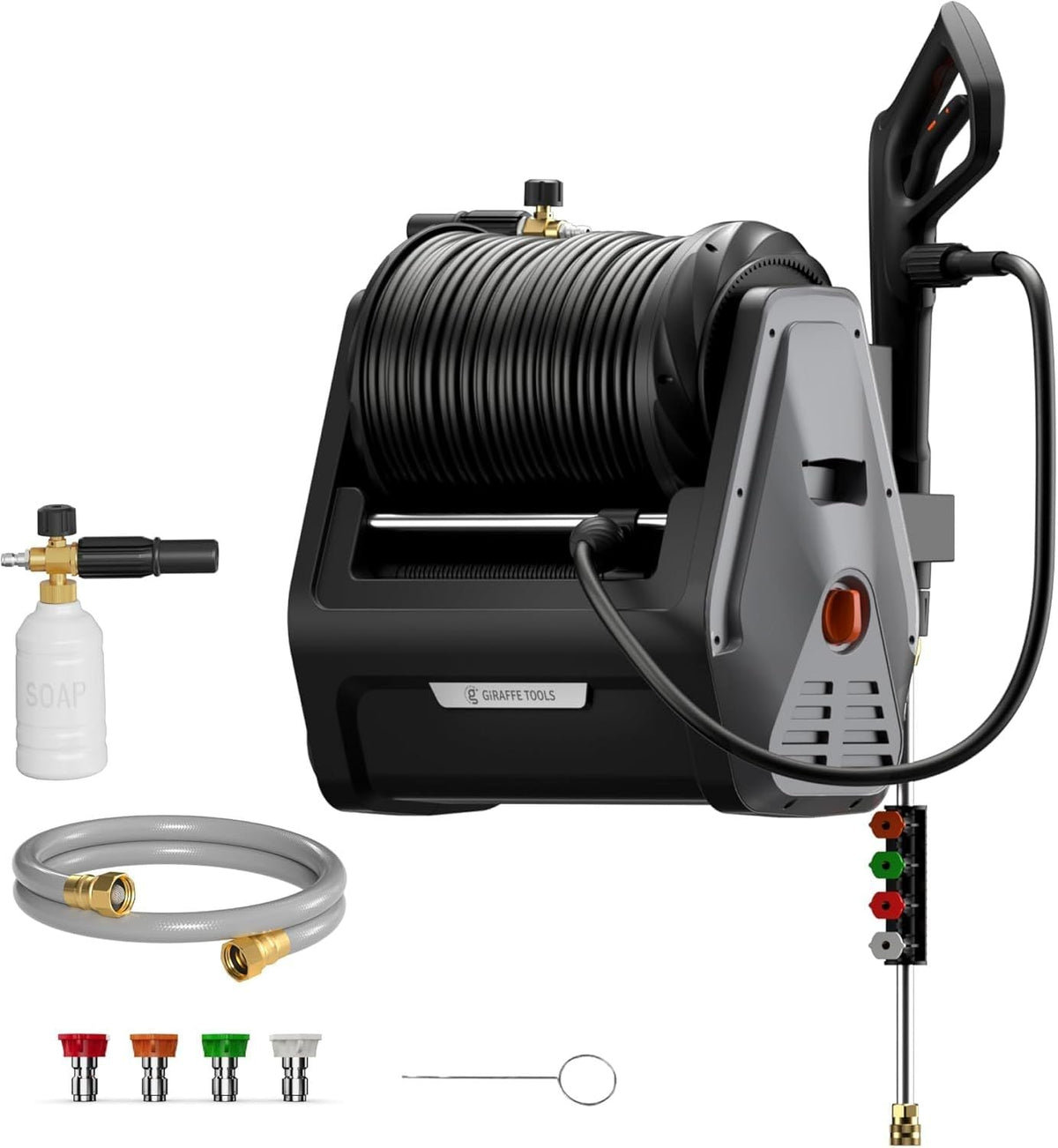Grandfalls G30 Wall Mounted 2100 PSI 2.2 GPM Brushless Retractable Electric Pressure Washer with 100-ft Hard Hose