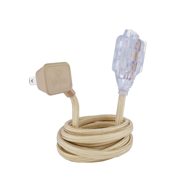 9-ft 16/2 Fabric Extension Cord, Right Angle Plug, 3 Outlets, Gold A5