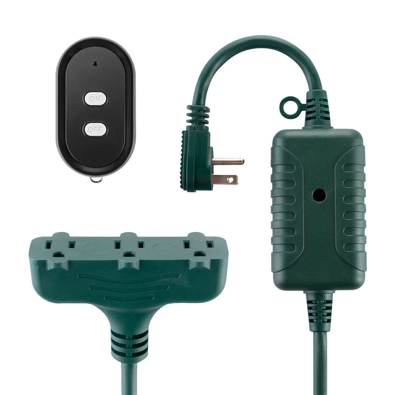 50-ft 14/3 Outdoor Power Cord with Wireless Remote & 3 Grounded Outlets, Green T6