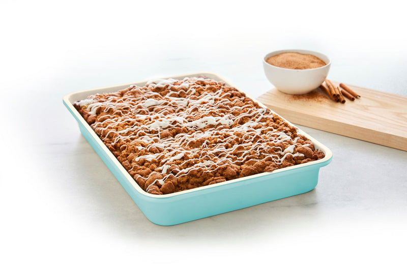 Rectangular Teal Ceramic Non-Stick Oblong Cake Pan, 13.54x9.56x2.71-in R1