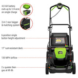 60V 17-in Push Lawn Mower with 4.0 Ah Battery & 3A Charger