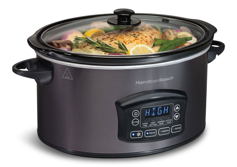 Programmable Defrost Slow Cooker, Black, 6-qt T7