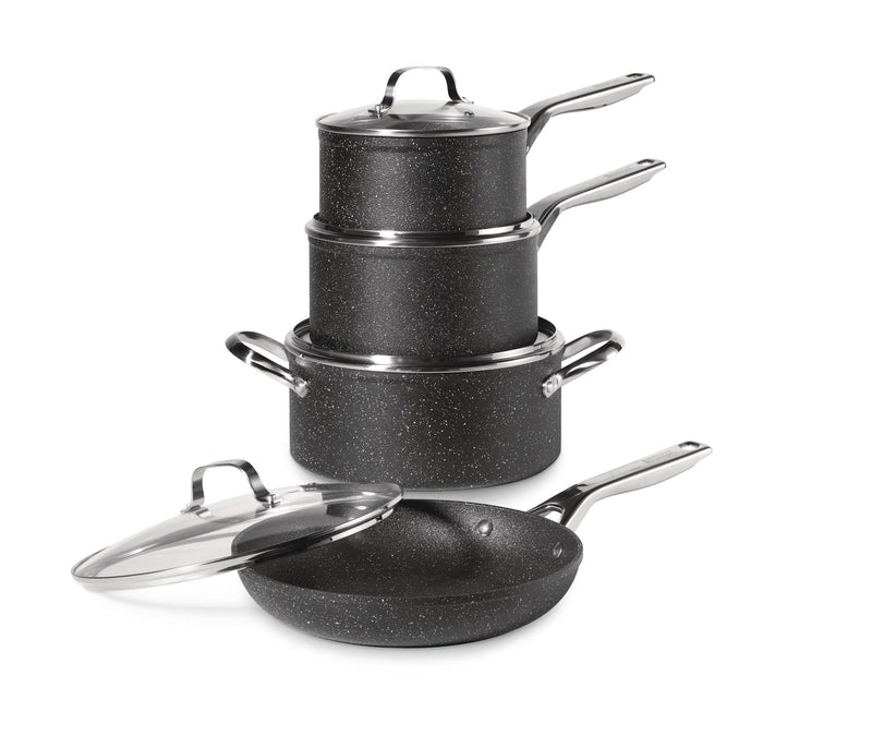 Rock Essence Cookware Set with Glass Lids, Aluminum, 8-pc E7