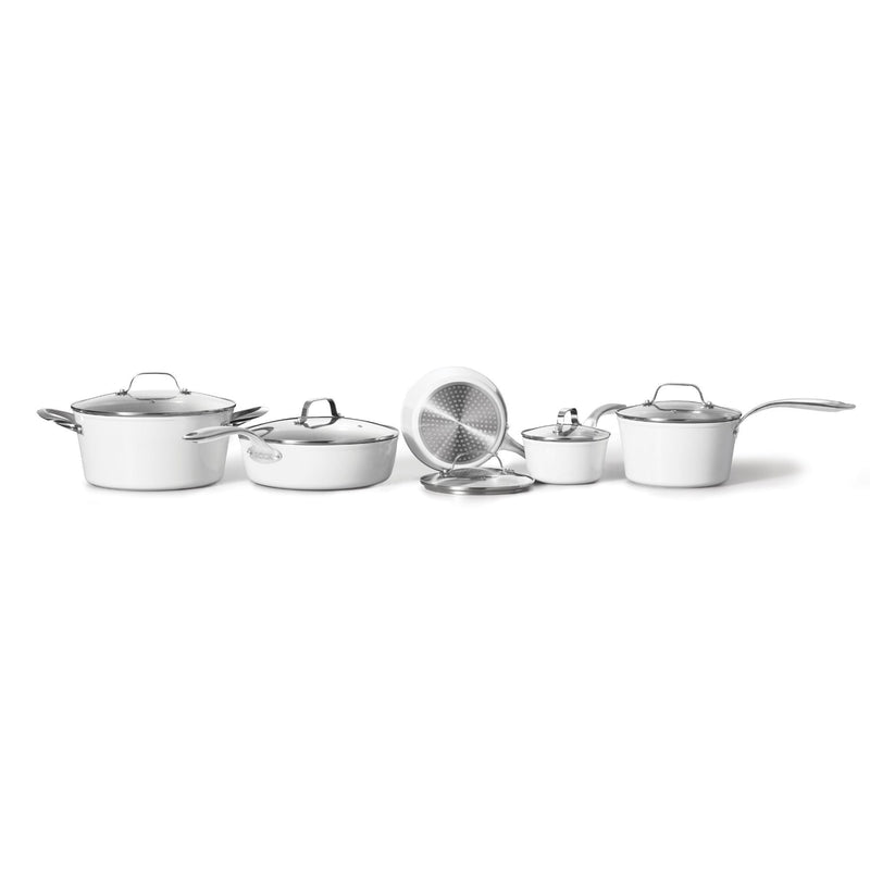 The Rock Ceramic Zero Cookware Set, Non-Stick, Dishwasher & Oven Safe, White, 10-pc K8