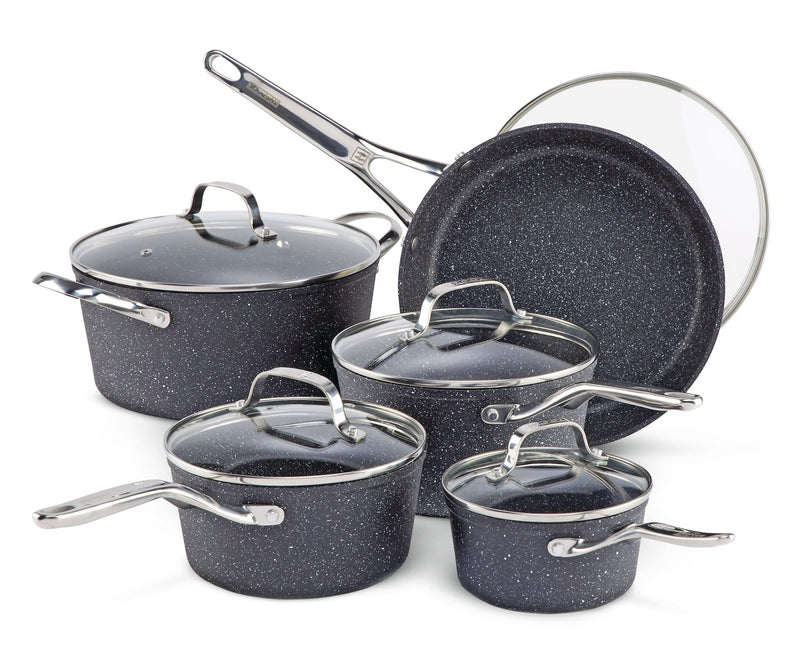 The Rock Forged Non-Stick Cookware Set, Dishwasher & Oven Safe, Black, 10-pc F8