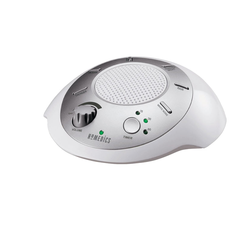 SoundSpa Battery-Operated Portable White Noise Sleep Sound Machine with Auto-Off Timer, White H0