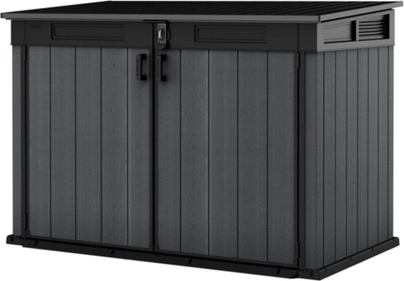 Cortina Mega Horizontal 2-Door Resin Outdoor Storage Shed with Built-In Ventilation & Open Roof/Lid, Grey, 533-Gal D9