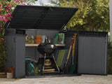 Cortina Mega Horizontal 2-Door Resin Outdoor Storage Shed with Built-In Ventilation & Open Roof/Lid, Grey, 533-Gal