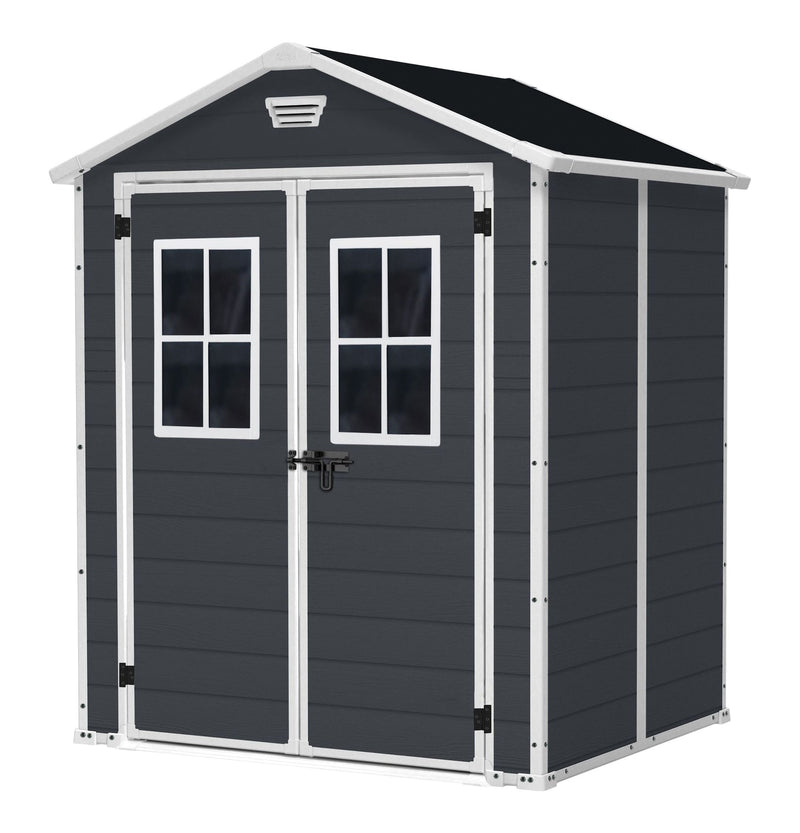 Manor Resin Outdoor Storage Shed with Fixed Window, Grey, 6-ft x 5-ft P6