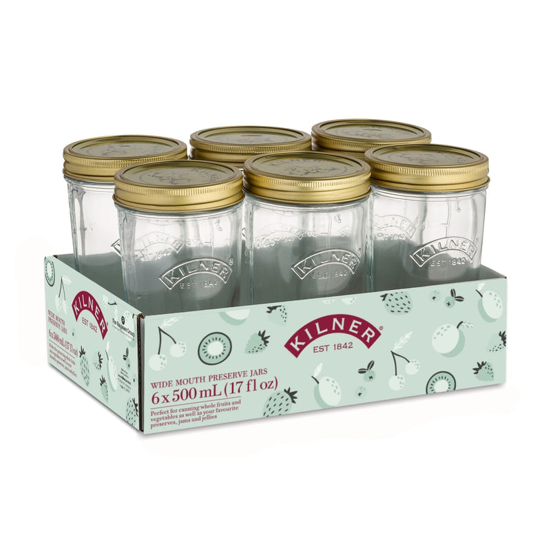 Wide Mouth Glass Mason Jars with Sealing Lids, 500-mL, 6-pk O3