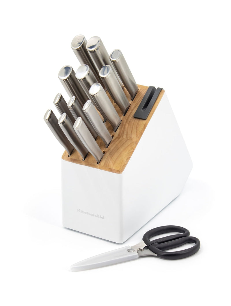 Stainless Knife Block Set, White, 15-pc J3