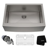 Standard PRO Apron Front Farmhouse Stainless Steel Single Bowl Kitchen Sink, 30x21x10-in