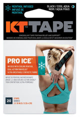 Pro Ice Pre-Cut Elastic Kinesiology Sports Tape with Menthol, Black, 10 x 2-in Strips, 20-pk