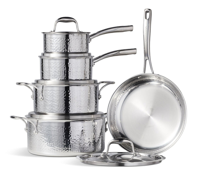 3-Ply Hammered Stainless Steel Cookware Set, 10-pc L2