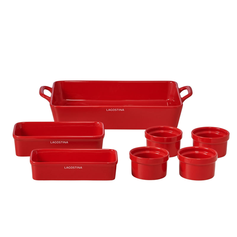 Stackable Red Ceramic Bakeware Set with Handles, 7-pc M0