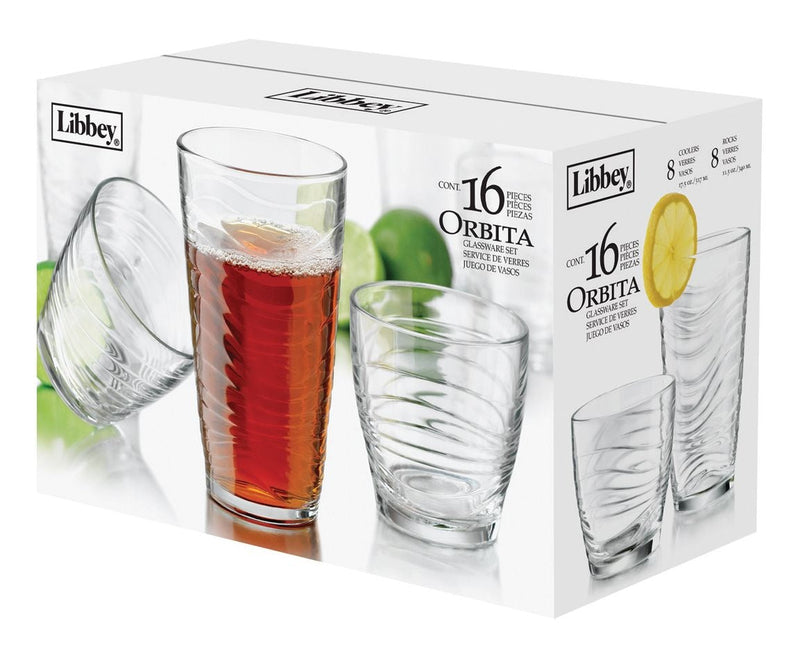 Orbita 16pc Tumbler Glassware Set, Dishwasher Safe, 8pc x 13-oz and 8pc x 18-oz A4