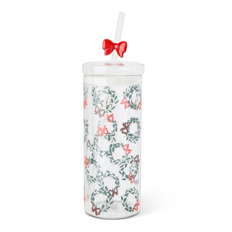 22-oz Printed Glass Tumbler with Bow Charm Straw J6