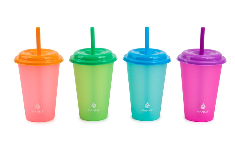 Plastic Colour Changing Cups with Straws & Lids, 12-oz, 4-pk, Assorted Colours E3