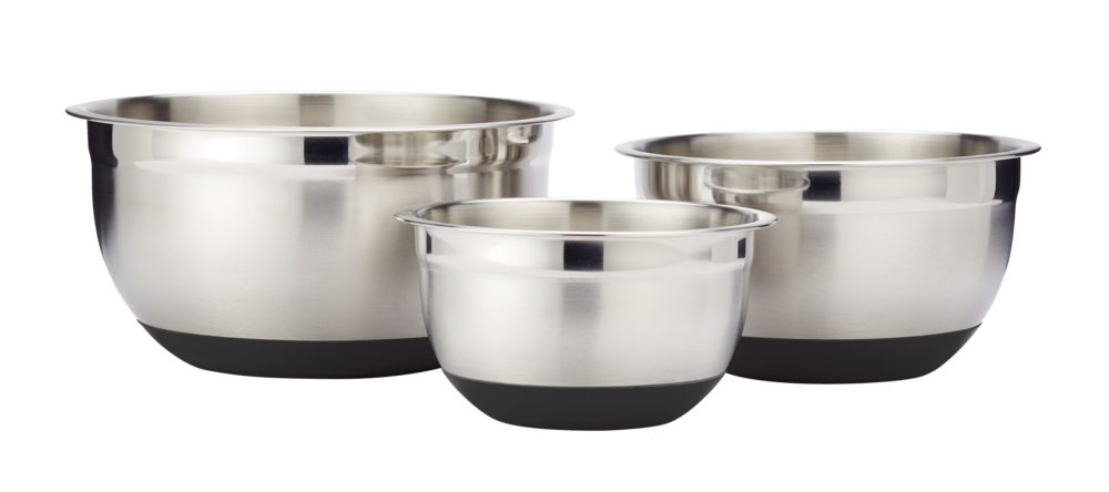 Stainless Steel Mixing Bowl Set with Non-Slip Bottom, Assorted Sizes, 3-pc