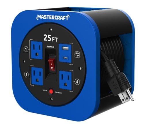 25-ft 13A 3-Outlet/1 USB-A and 1 USB-C Extension Cord Reel R2