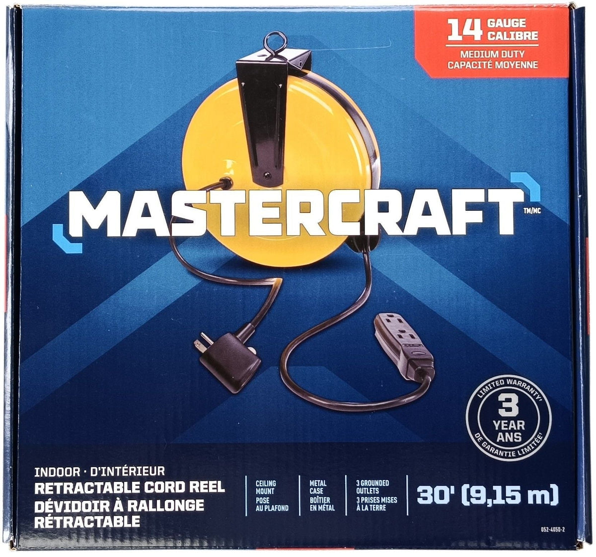 30-ft 16/3 Retractactabe Extension Cord Reel with 3 Grounded Outlets