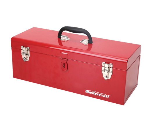 Portable Metal Hip Roof Tool Box with Removable Tray, 19-in, Red