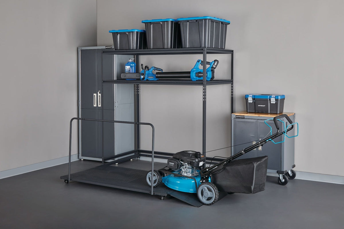 Seasonal Storage Rack with Rolling Platform Cart, Black, 65.5-in x 35.5-in x 68-in
