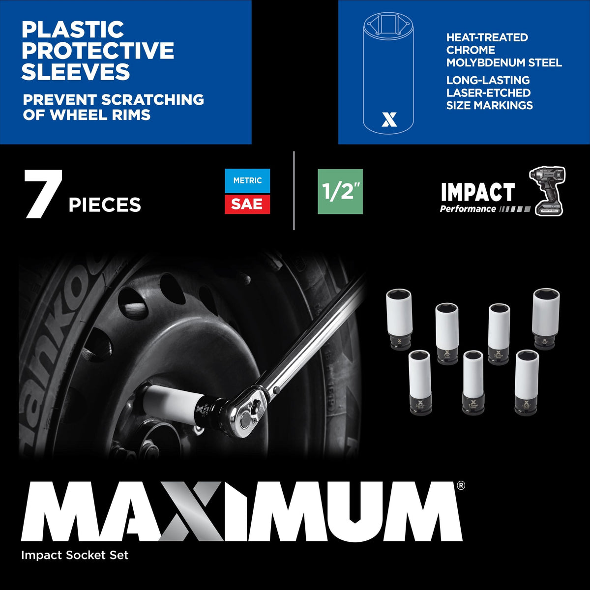MAXIMUM 1/2-in Drive Wheel Protector Deep Impact Socket Set, 7-pc