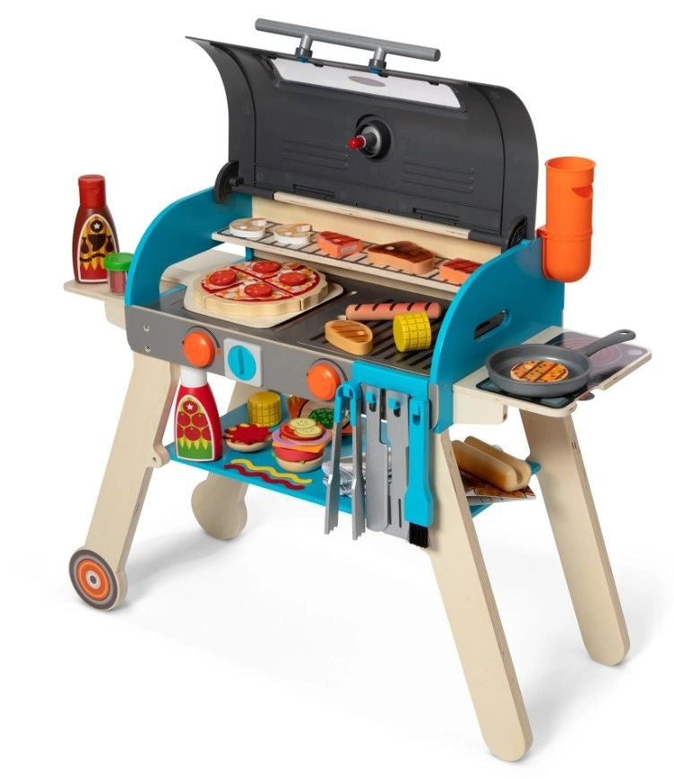 Wooden Deluxe Barbecue Grill, Smoker and Pizza Oven Playset, Ages 3+ O0