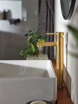 Align Single Handle High Arc Vessel Single Hole Bathroom Sink Faucet, WaterSense Certified, Brushed Gold