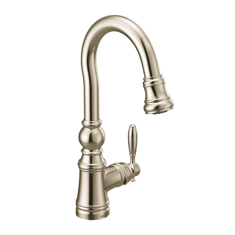 Weymouth Single Handle High Arc Pull Down Sprayer Kitchen Faucet with Power Clean, Polished Nickel S2
