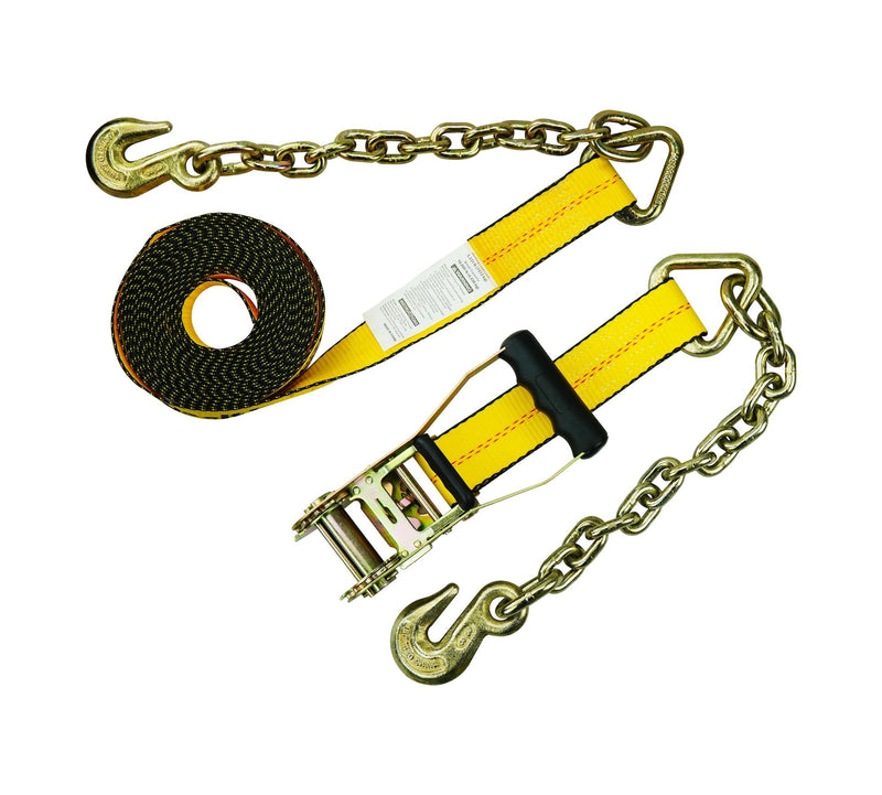10,000-lb Commercial Ratchet Tie Down Strap, with 18-in Chain, 2-in x 27-ft E5