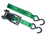 1,500-lb Carbon Ratchet Tie Downs, Weatherproof, 1-in x 14-ft, 4-pk, Green