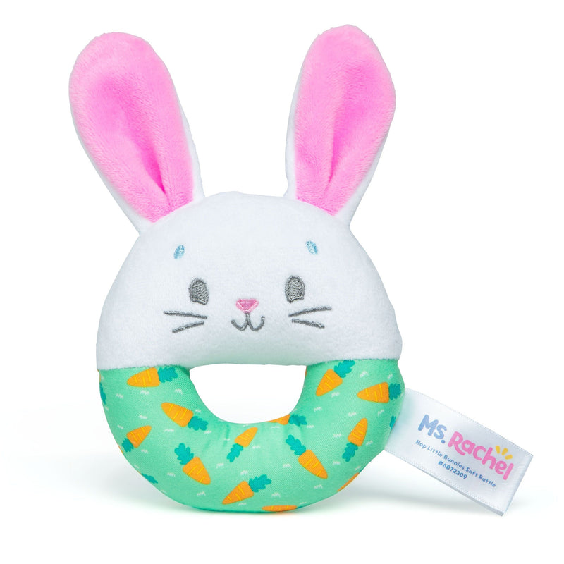 Hop Little Bunnies Soft Rattle Toy, Baby Teething Toys with Plush Bunny Cover, Toddler Toys I9