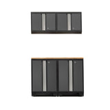 Bold Series Lockable 24-Gauge Steel Garage Cabinetry Set with Bamboo Top, Black/Grey, 48-in x 18-in x 76.75-in, 5-pc