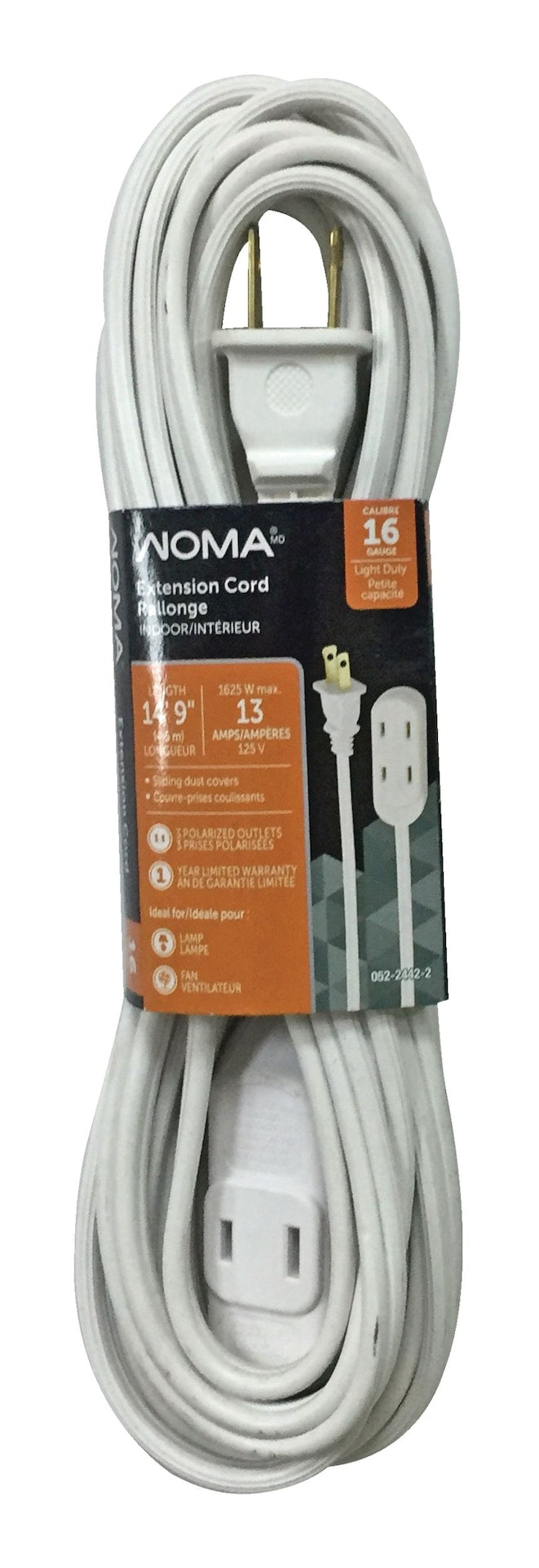 14-ft 9-in 16/2 Indoor Extension Cord, Light-Duty, 3 Outlets, White C4