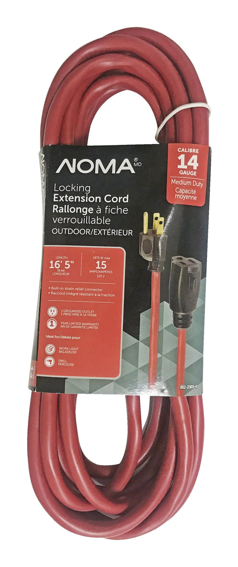 16-ft 5-in 14/3 Outdoor Extension Cord with Grounded Outlet and Locking Connector, Red C2