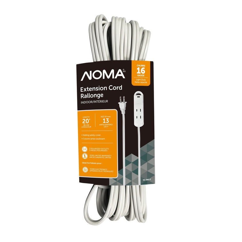 20-ft 13A 3-Outlet/1-USB-C Light-Duty 16-Gauge White Indoor Extension Cord K0