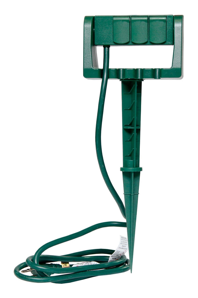 3-Outlet Outdoor Power Stake with 6-ft Cord, Green S8