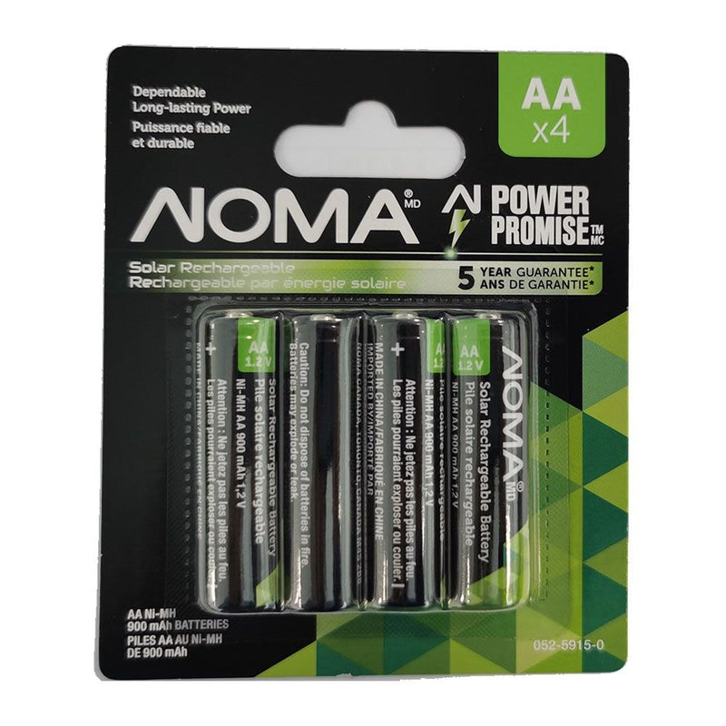 900mAh AA Solar Rechargeable Batteries, 900mAh, 4-pk O2