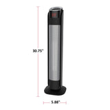 Oscillating Tower Ceramic Heater withRemote Control & Thermostat, 1500W, Black, 30-in