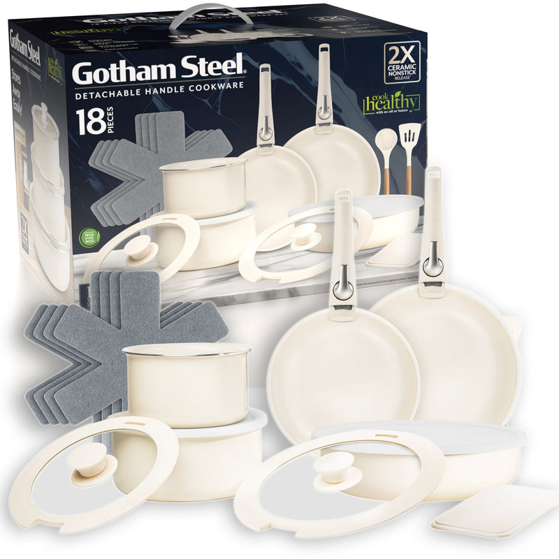 OB Pots & Pan Set with Removable Handles, Cream, 18-pc V3