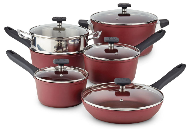 Classic Cookware Set, Non-Stick, Maroon, 11-pc W7