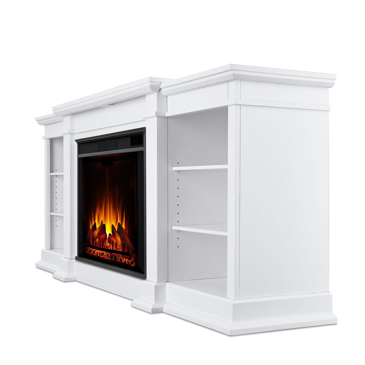 Eliot Grand Entertainment VividFlame Media Indoor Electric Fireplace TV Stand, 1500W, Includes Remote Control & Firebox, White